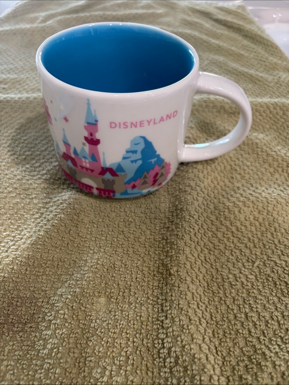 Starbucks White Mug with Pink and Blue Disneyland Graphics